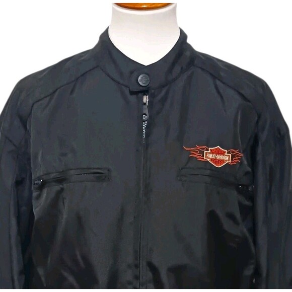 Harley Davidson Motorcycle Jacket Men's Large Black Nylon Lined Logo Spell Out - Picture 2 of 11
